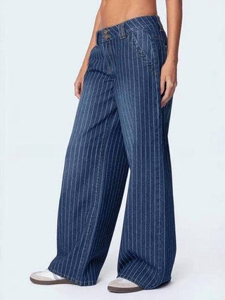 Y2K Striped Low - Rise Wide - Leg Jeans - Boutique Bella BellaJeans