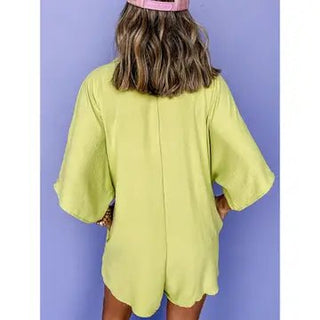 Yellow Button Down Double Pocket Romper - Boutique Bella BellaRomper