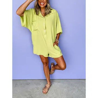 Yellow Button Down Double Pocket Romper - Boutique Bella BellaRomper