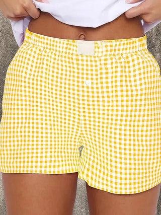 Yellow High Waist Plaid Boxer Style Shorts - Boutique Bella BellaShorts