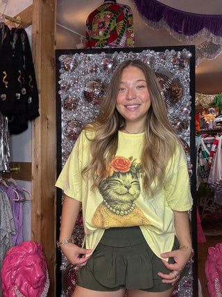 Yellow Purrs & Petals Graphic Tee - Boutique Bella BellaTops