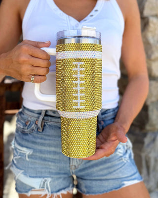 Yellow/Gold Team Spirit Football 40 Oz. Crystal Tumbler - Boutique Bella BellaTumbler