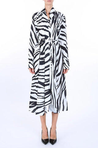 Zebra Print Belted Satin Midi Shirt Dress - Boutique Bella BellaDress