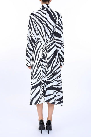 Zebra Print Belted Satin Midi Shirt Dress - Boutique Bella BellaDress