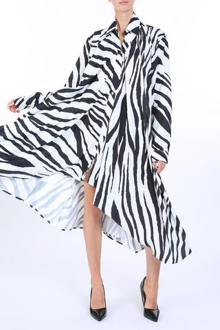 Zebra Print Belted Satin Midi Shirt Dress - Boutique Bella BellaDress