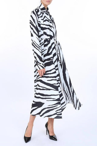 Zebra Print Belted Satin Midi Shirt Dress - Boutique Bella BellaDress