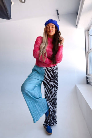 Zebra Split Plissé Pants - Boutique Bella BellaPants