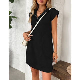 Zip - up Collar Dress w/ Pockets - Boutique Bella BellaDress
